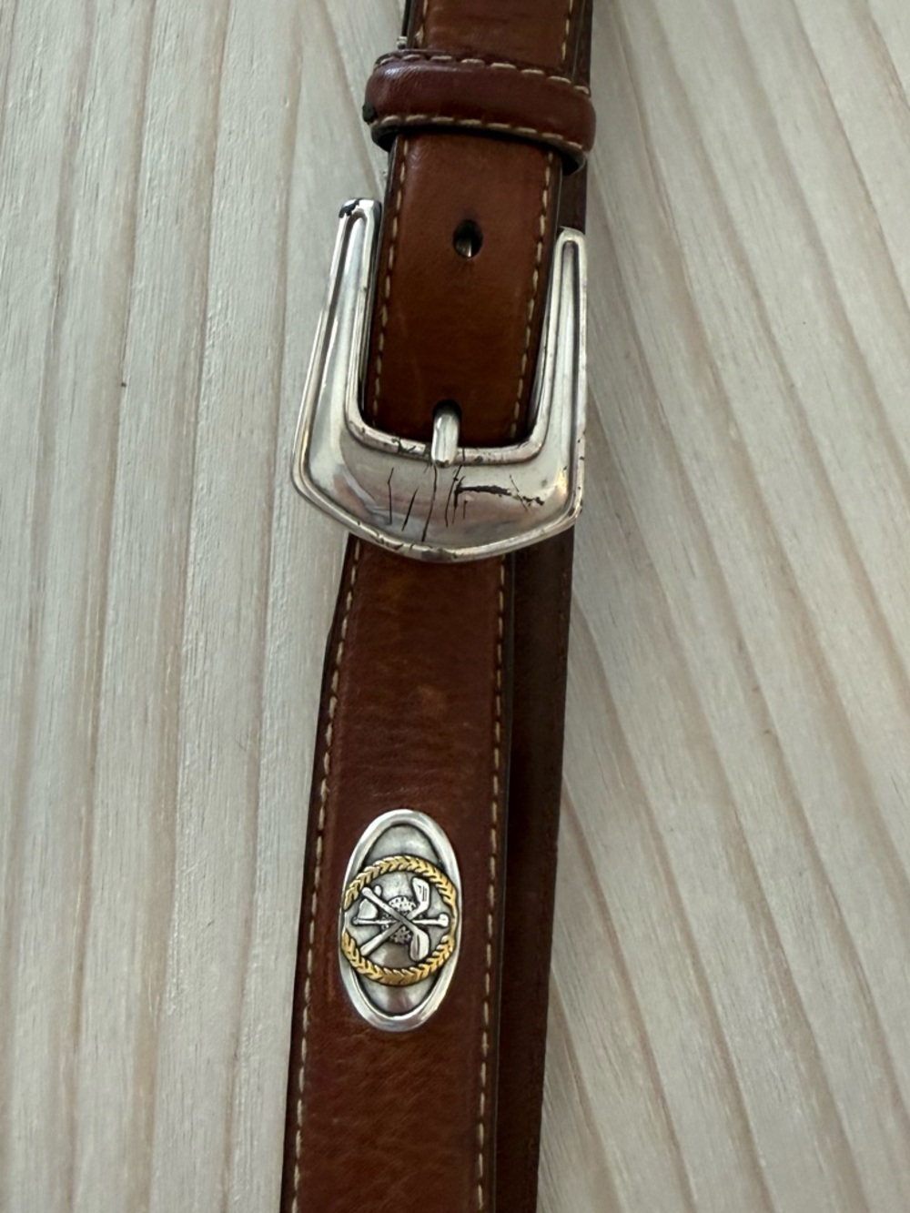 Fossil Brown Leather Belt with Silver & Gold-tone Concho
